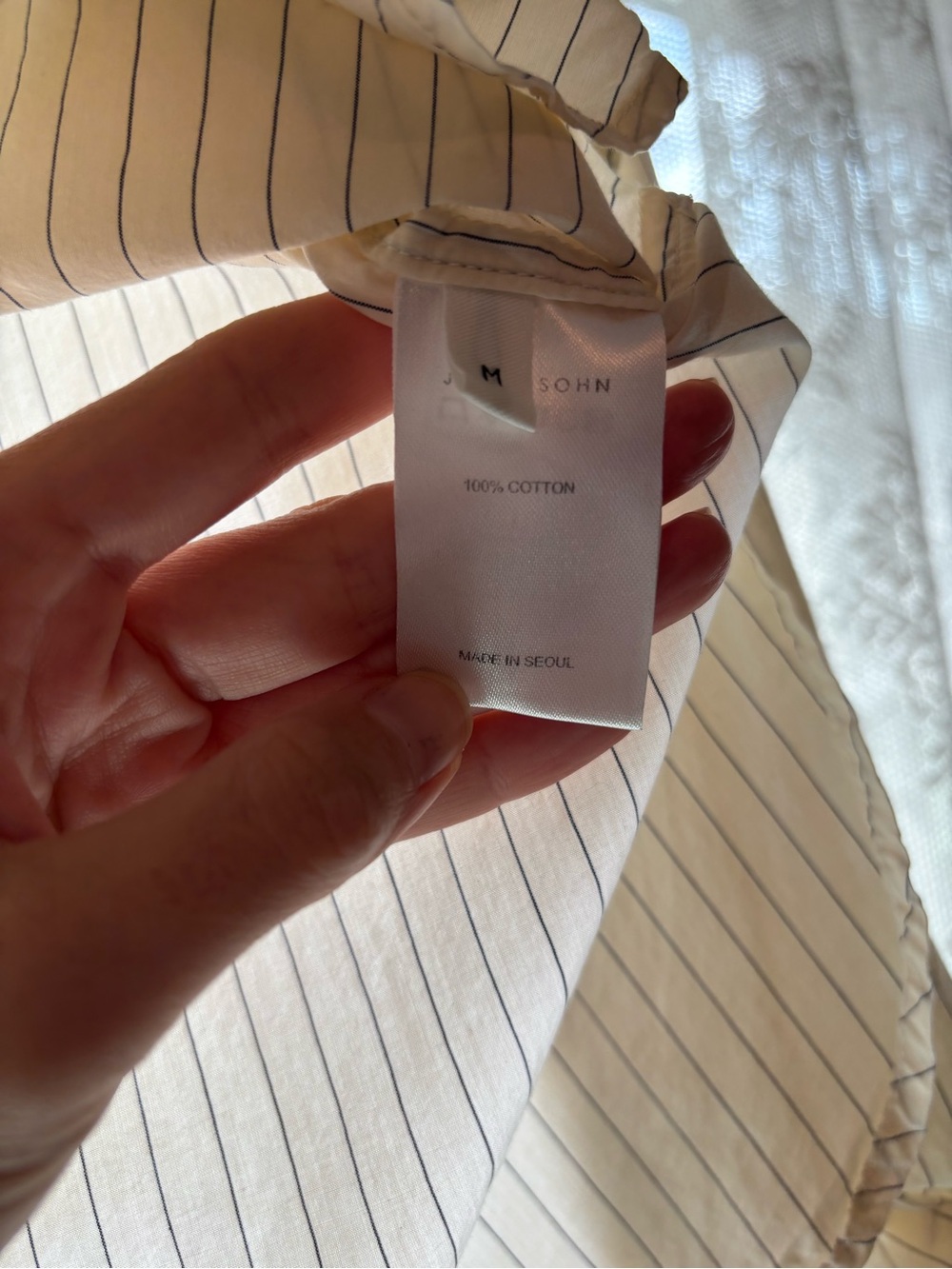 Japanese Cotton Sheer Pinstripe V-Neck Blouse 100% cotton in Cream - Picture 7 of 8